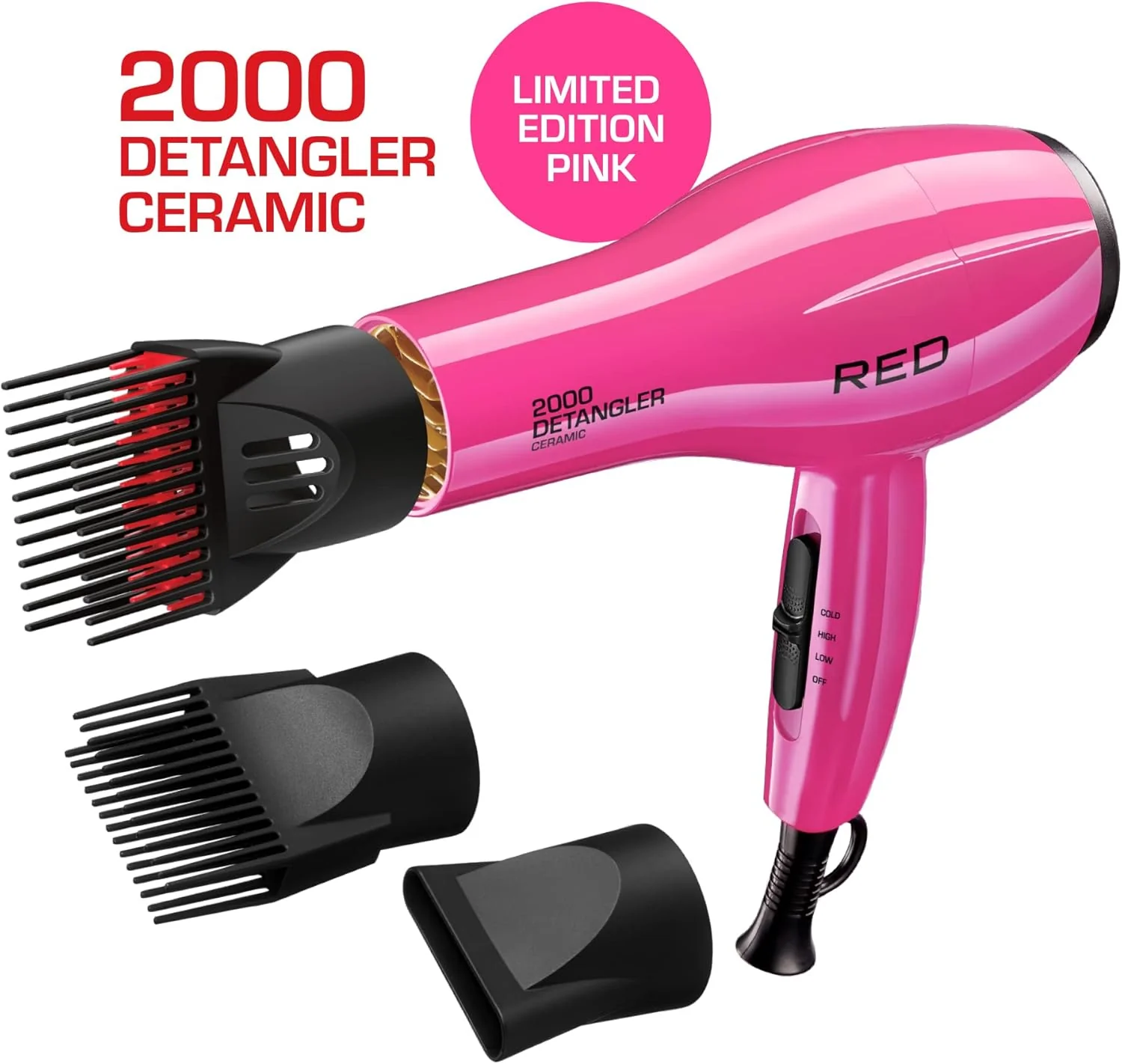 RED by KISS 2000 Ceramic Detangler Dryer Pink - Image 2