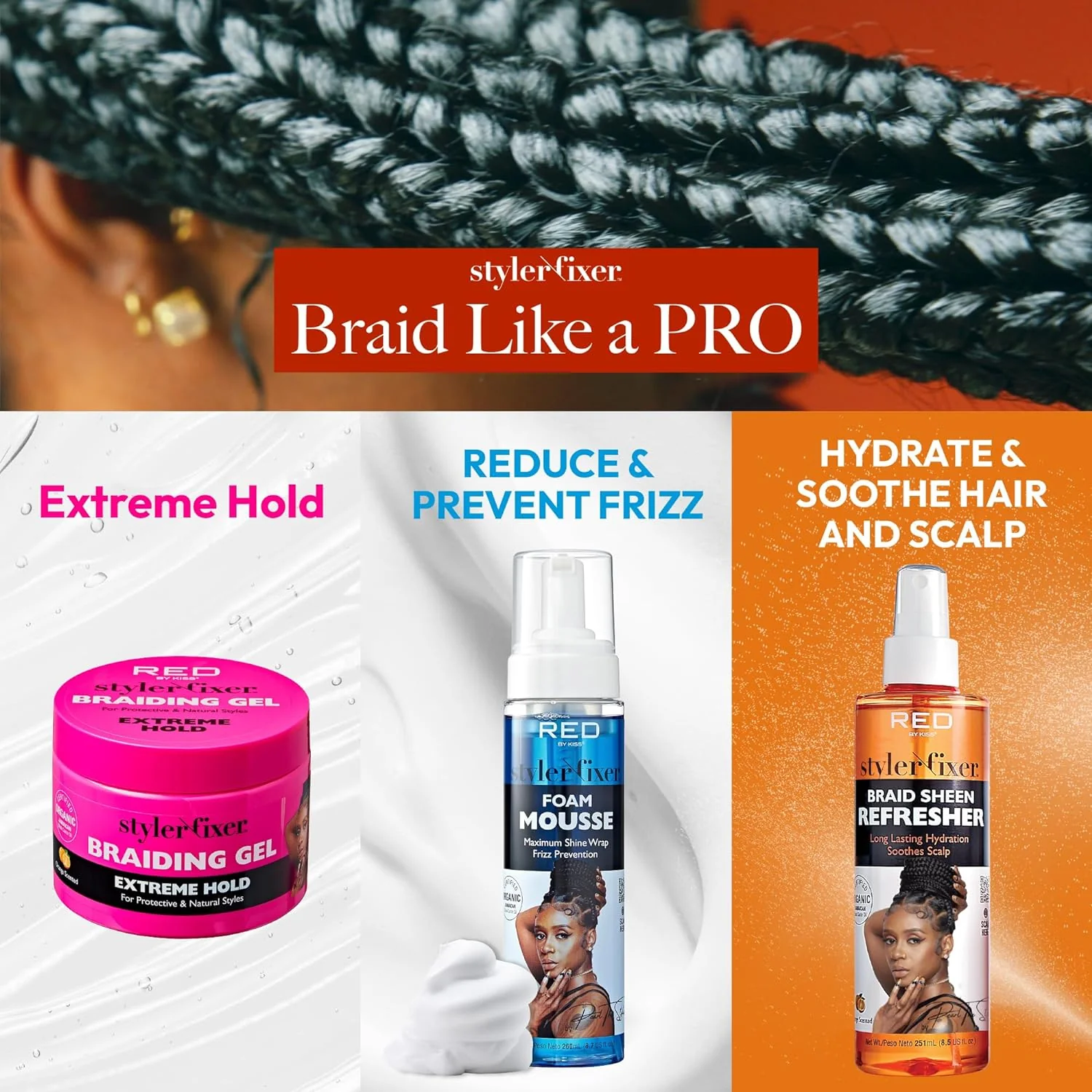 Red Styler Fixer Braiding Gel Extreme Hold 1 oz - Image 3